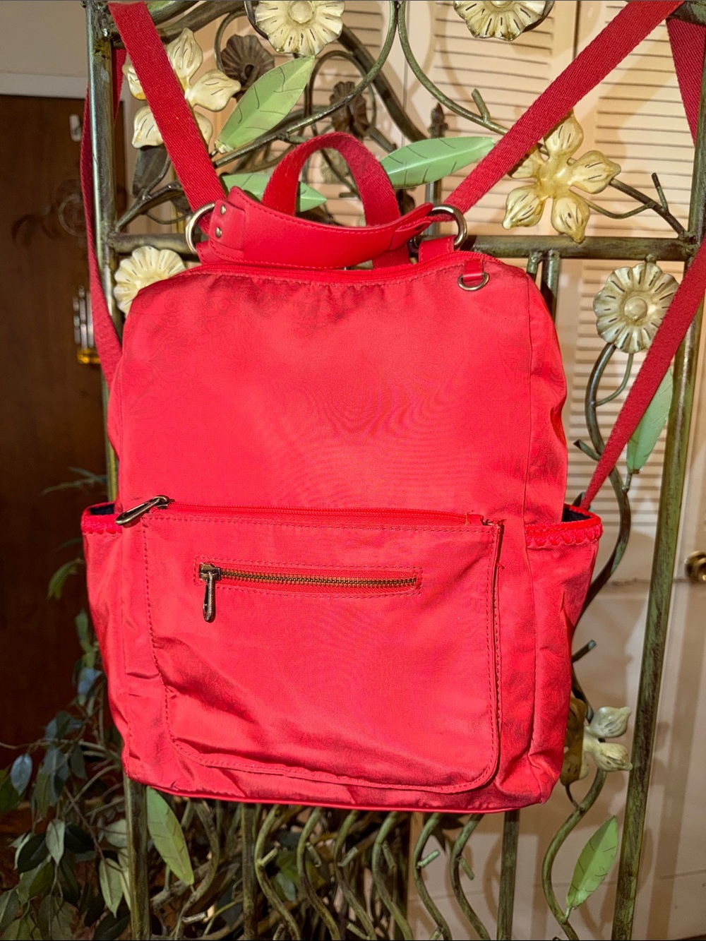 Sakroots Red Nylon Backpack with Front Zip Pocket